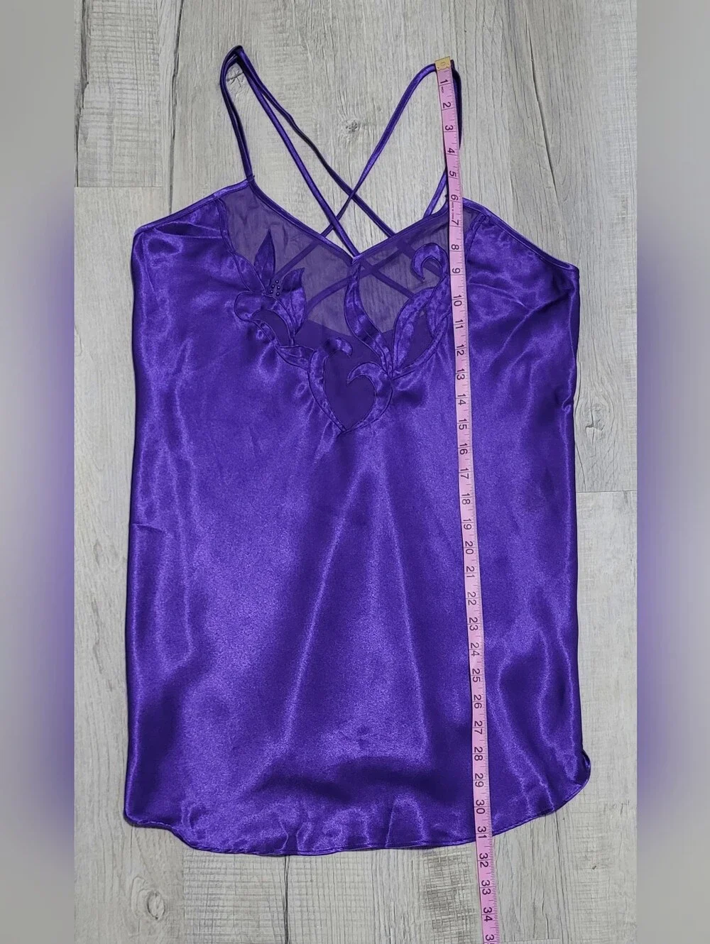 Vintage Josie Purple Satin Strappy Cross Back Slip Dress M